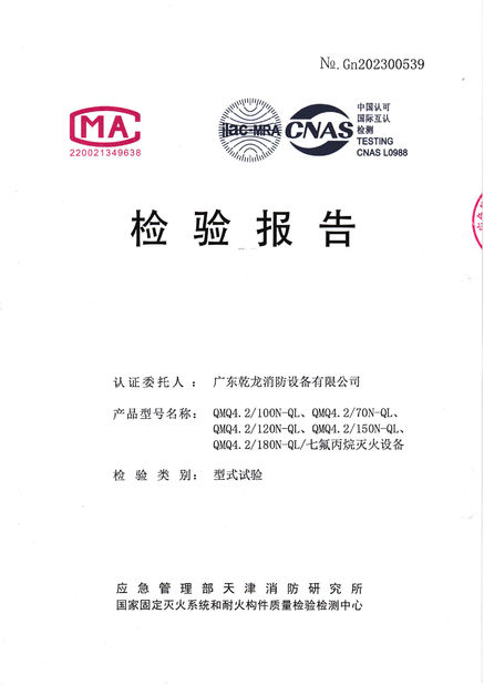 La Chine Guangdong Air Giant Fire Equipment Co.,Ltd. certifications
