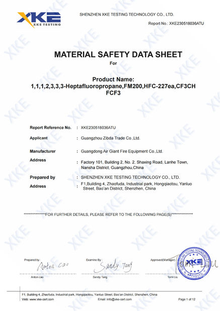 La Chine Guangdong Air Giant Fire Equipment Co.,Ltd. certifications