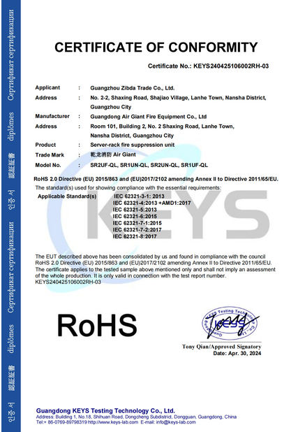 La Chine Guangdong Air Giant Fire Equipment Co.,Ltd. certifications